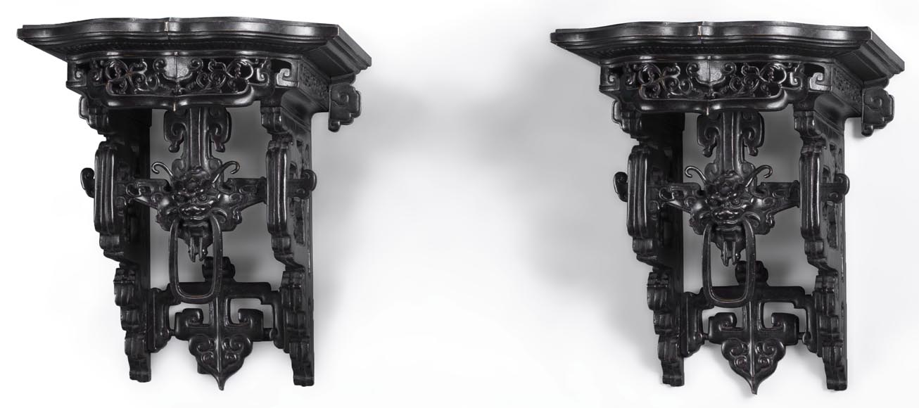 Eugène-Frédéric PIAT (1827-1903) - Pair of Japanese wall brackets, a similar model of which belonged to Sarah Bernhardt Eugène-Frédéric PIAT (1827-1903) - Pair of Japanese wall brackets, a similar model of which belonged to Sarah Bernhardt-0