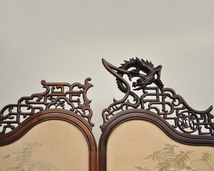 Maison des Bambous Alfred PERRET et Ernest VIBERT (attributed to) - Japanese style embroidered silk screen Maison des Bambous Alfred PERRET et Ernest VIBERT (attributed to) - Japanese style embroidered silk screen-1