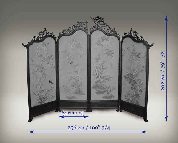 Maison des Bambous Alfred PERRET et Ernest VIBERT (attributed to) - Japanese style embroidered silk screen Maison des Bambous Alfred PERRET et Ernest VIBERT (attributed to) - Japanese style embroidered silk screen-11