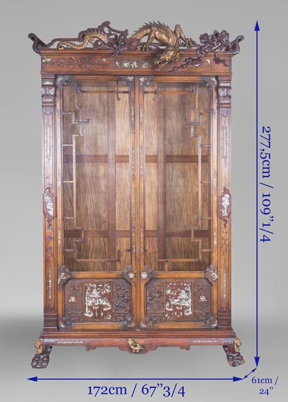 Important display cabinet with dragon and mother-of-pearl decoration Important display cabinet with dragon and mother-of-pearl decoration-6