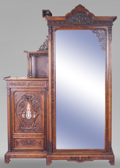 Gabriel VIARDOT (attributed to) - Asymmetrical cabinet with rich engraved and sculpted decoration of extreme oriental inspiration Gabriel VIARDOT (attributed to) - Asymmetrical cabinet with rich engraved and sculpted decoration of extreme oriental inspiration-0