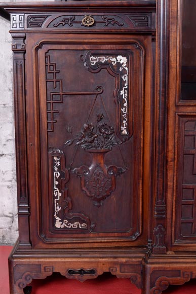 Small Japanese unit with a decor of vase with flowers and mother of pearl inlays Small Japanese unit with a decor of vase with flowers and mother of pearl inlays-9