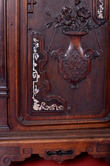 Small Japanese unit with a decor of vase with flowers and mother of pearl inlays Small Japanese unit with a decor of vase with flowers and mother of pearl inlays-10