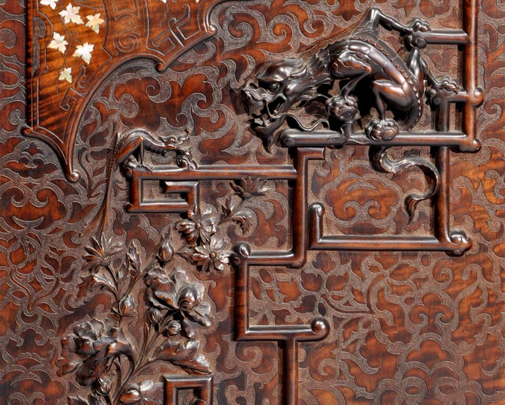 Japanese furniture with carved decoration and mother-of-pearl inlay Japanese furniture with carved decoration and mother-of-pearl inlay-2