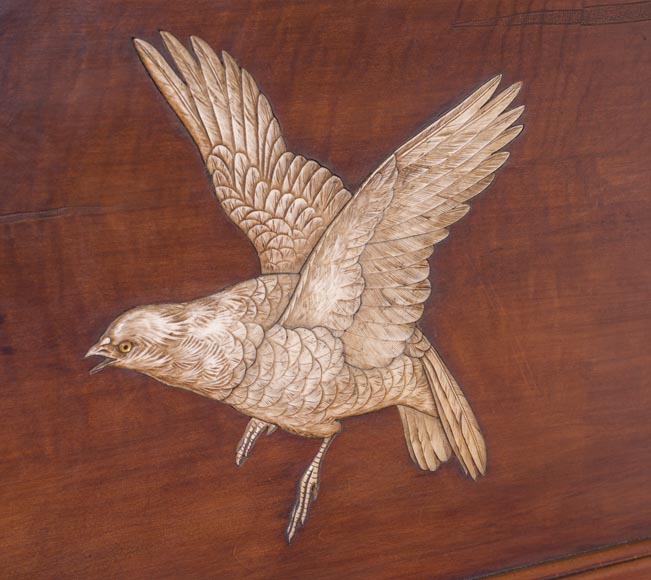 Antique bed of Far Eastern inspiration with engraved and inlaid bone decoration Antique bed of Far Eastern inspiration with engraved and inlaid bone decoration-3