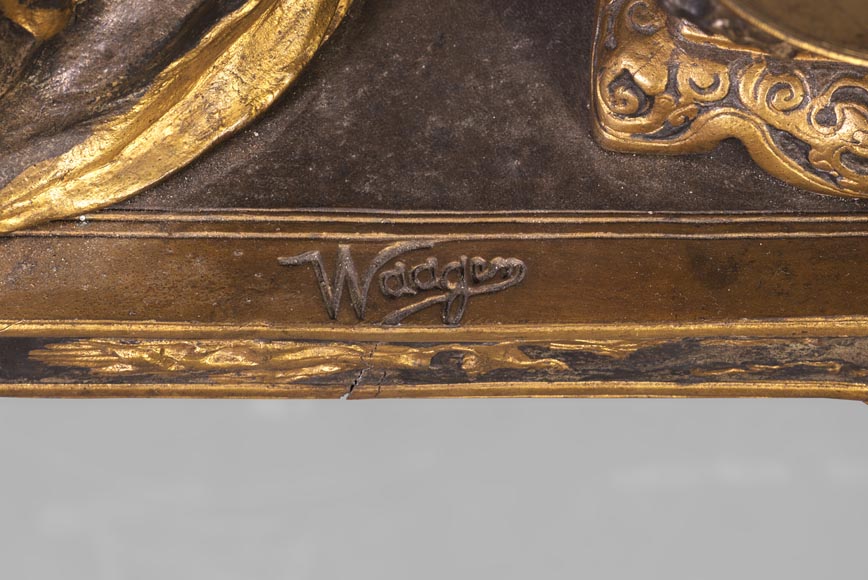 Arthur WAAGEN (active 1869-1910) Japanese-style clock set, made out of spelter, representing a young woman dressed in a kimono Arthur WAAGEN (active 1869-1910) Japanese-style clock set, made out of spelter, representing a young woman dressed in a kimono-3