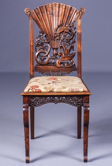 Maison Soubrier, Pair of chairs with fan-shaped backs Maison Soubrier, Pair of chairs with fan-shaped backs-2