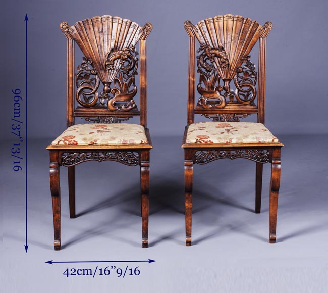 Maison Soubrier, Pair of chairs with fan-shaped backs Maison Soubrier, Pair of chairs with fan-shaped backs-11