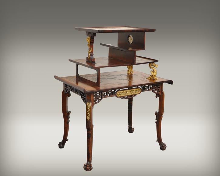 Gabriel Viardot (attributed to) - Japanese style table with gilded bronze decorations-1