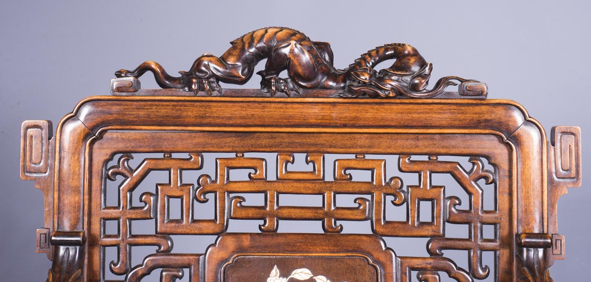 Maison des Bambous Alfred PERRET et Ernest VIBERT (attributed to) - Beautiful japanese style living room furniture set with dragons and openwork backs of seat Maison des Bambous Alfred PERRET et Ernest VIBERT (attributed to) - Beautiful japanese style living room furniture set with dragons and openwork backs of seat-10