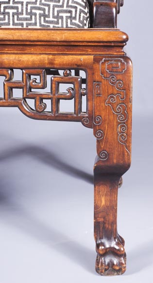 Maison des Bambous Alfred PERRET et Ernest VIBERT (attributed to) - Beautiful japanese style living room furniture set with dragons and openwork backs of seat Maison des Bambous Alfred PERRET et Ernest VIBERT (attributed to) - Beautiful japanese style living room furniture set with dragons and openwork backs of seat-11