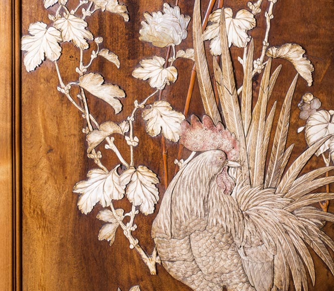 Gabriel VIARDOT (1830-1906) (attributed to) - A major Japanese wardrobe with large marquetry panels Gabriel VIARDOT (1830-1906) (attributed to) - A major Japanese wardrobe with large marquetry panels-4