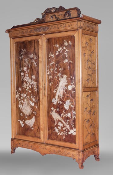 Gabriel VIARDOT (1830-1906) (attributed to) - A major Japanese wardrobe with large marquetry panels Gabriel VIARDOT (1830-1906) (attributed to) - A major Japanese wardrobe with large marquetry panels-12