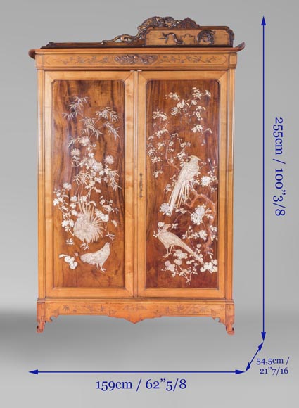 Gabriel VIARDOT (1830-1906) (attributed to) - A major Japanese wardrobe with large marquetry panels Gabriel VIARDOT (1830-1906) (attributed to) - A major Japanese wardrobe with large marquetry panels-13