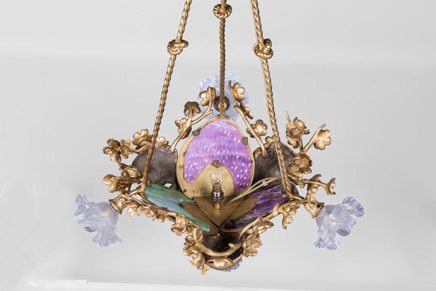 Eugène SOLEAU - Chandelier with Beshimi masks Eugène SOLEAU - Chandelier with Beshimi masks-1