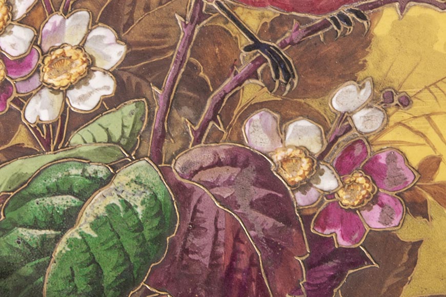 Earthenware dish with bird decoration, mounted in bronze Earthenware dish with bird decoration, mounted in bronze-5