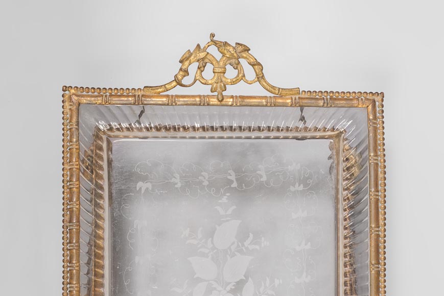Japanese style crystal engraved vide-poche and gilded bronze frame with elephant heads-5