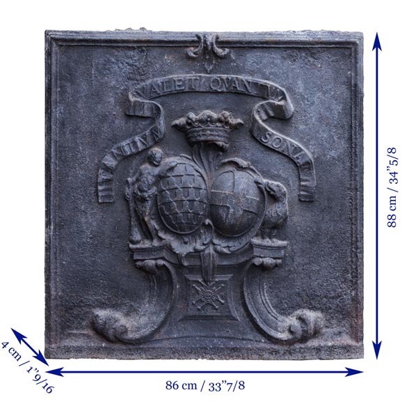 Beautiful cast iron fireback with the wedding coat of arms of the marquis de Vichy and Claude-Josèphe-Marie de Saint-Georges Beautiful cast iron fireback with the wedding coat of arms of the marquis de Vichy and Claude-Josèphe-Marie de Saint-Georges-6