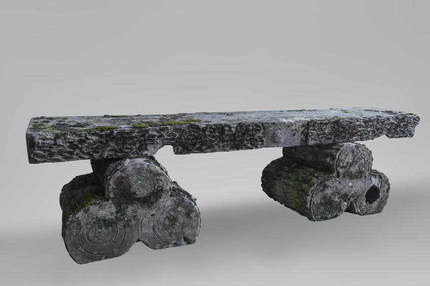 Composite stone garden bench, log-shaped base Composite stone garden bench, log-shaped base-0