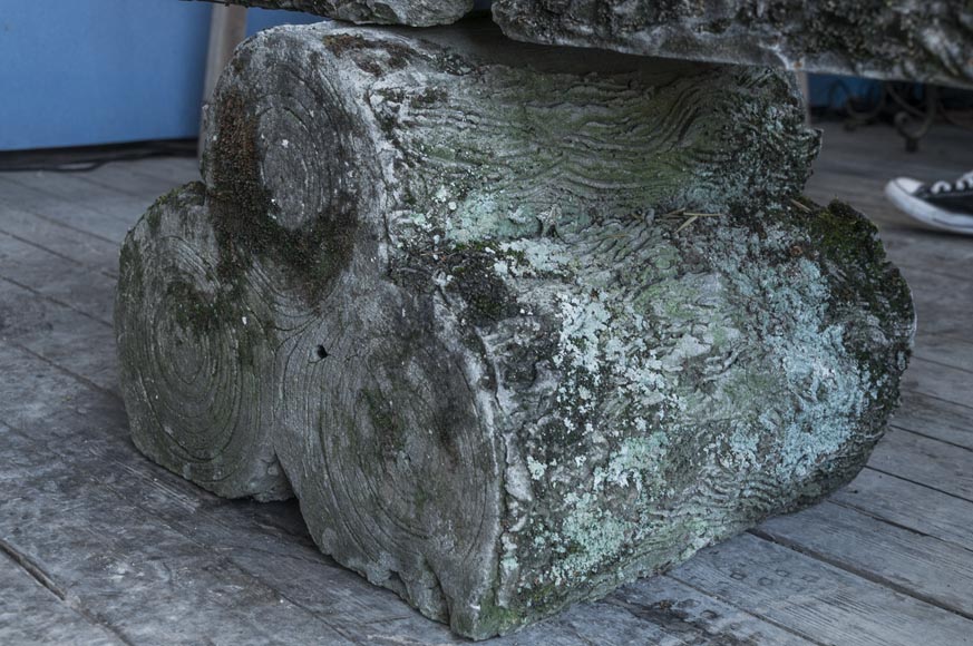 Composite stone garden bench, log-shaped base Composite stone garden bench, log-shaped base-1