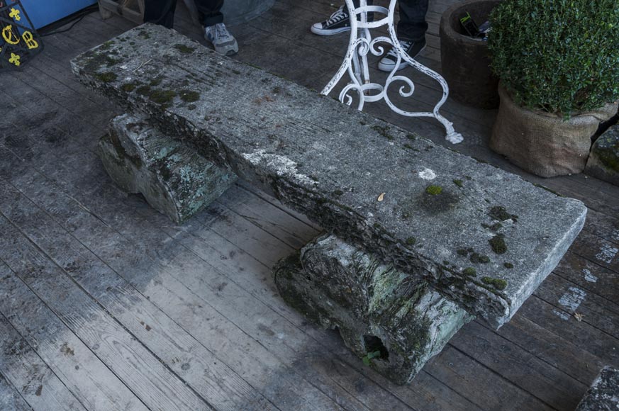 Composite stone garden bench, log-shaped base Composite stone garden bench, log-shaped base-3