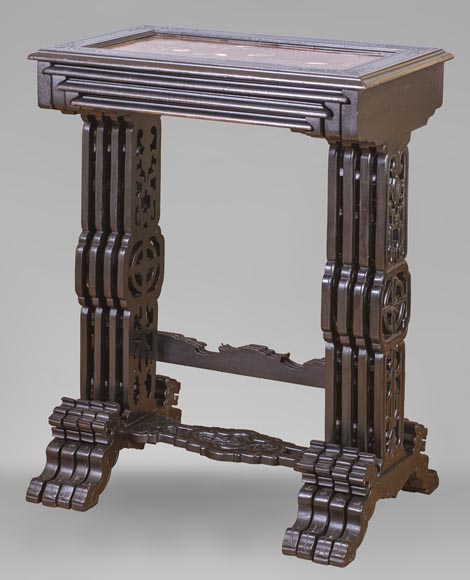 Japanese style nest of tables with metal marquetry decoration Japanese style nest of tables with metal marquetry decoration-1