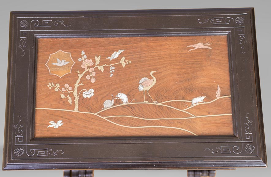 Japanese style nest of tables with metal marquetry decoration Japanese style nest of tables with metal marquetry decoration-5