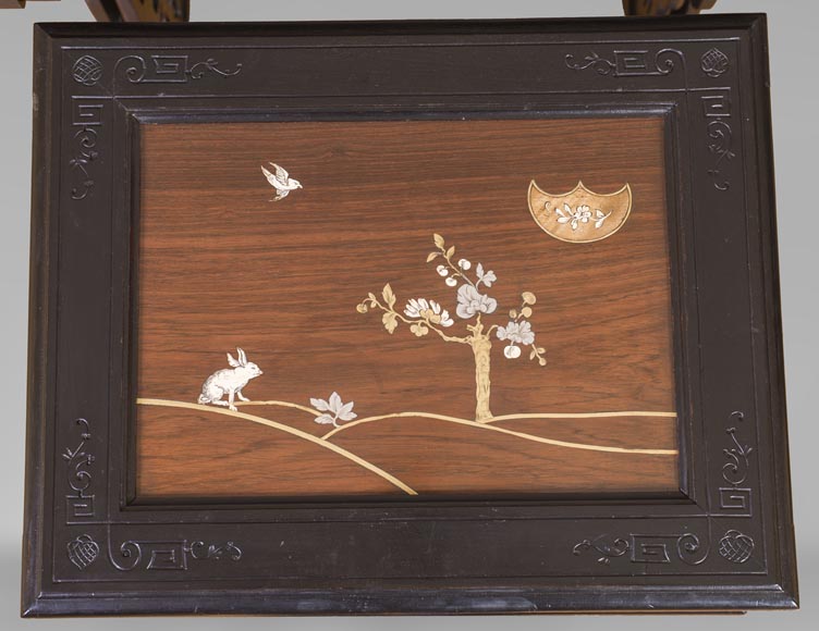 Japanese style nest of tables with metal marquetry decoration Japanese style nest of tables with metal marquetry decoration-8