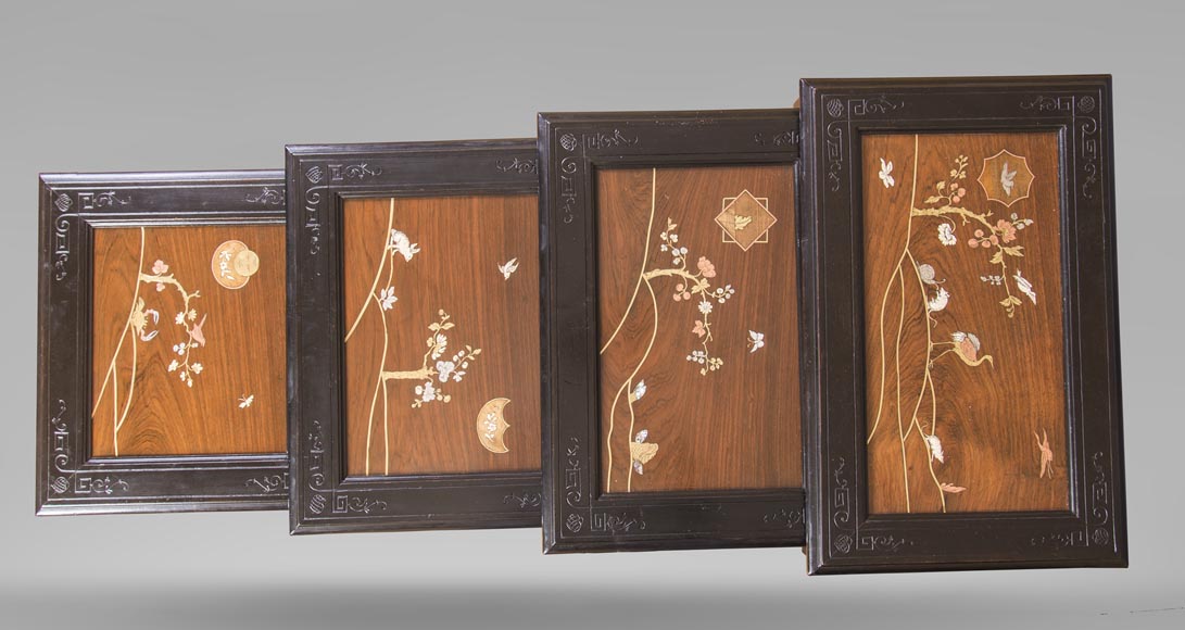 Japanese style nest of tables with metal marquetry decoration Japanese style nest of tables with metal marquetry decoration-10