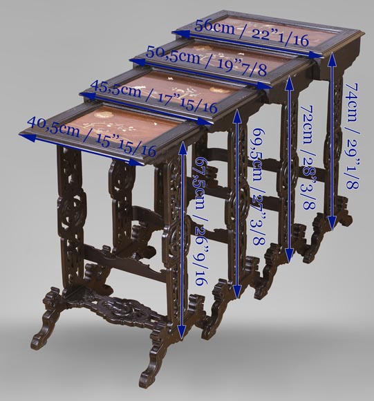 Japanese style nest of tables with metal marquetry decoration-12