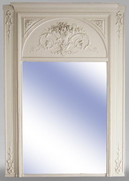 Large antique Louis XVI style overmantel with basket of flowers Large antique Louis XVI style overmantel with basket of flowers-0