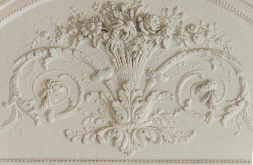 Large antique Louis XVI style overmantel with basket of flowers Large antique Louis XVI style overmantel with basket of flowers-4