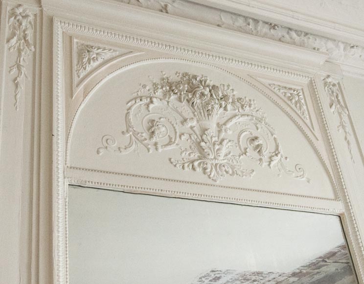 Large antique Louis XVI style overmantel with basket of flowers Large antique Louis XVI style overmantel with basket of flowers-5