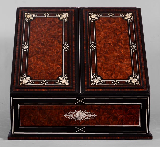 Maison SORMANI, Luxurious writing set in mahogany, ebony and ivory marquetry Maison SORMANI, Luxurious writing set in mahogany, ebony and ivory marquetry-0