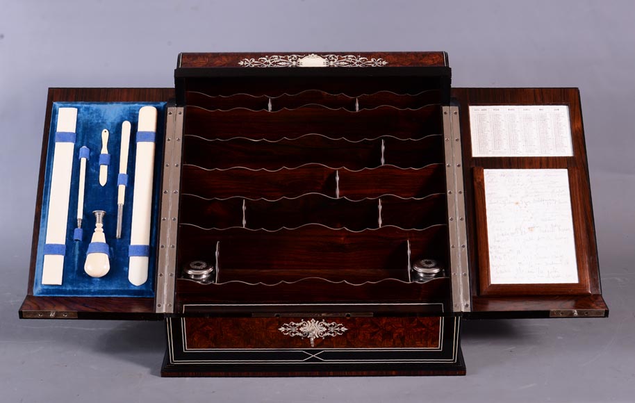 Maison SORMANI, Luxurious writing set in mahogany, ebony and ivory marquetry Maison SORMANI, Luxurious writing set in mahogany, ebony and ivory marquetry-7