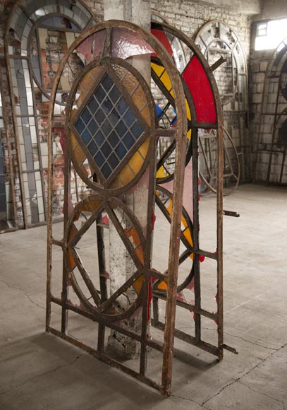 Important set of 20th century Art Deco style stained glass windows Important set of 20th century Art Deco style stained glass windows-8