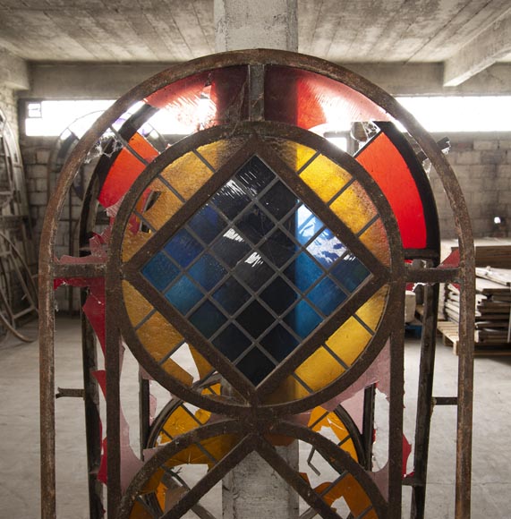 Important set of 20th century Art Deco style stained glass windows Important set of 20th century Art Deco style stained glass windows-9