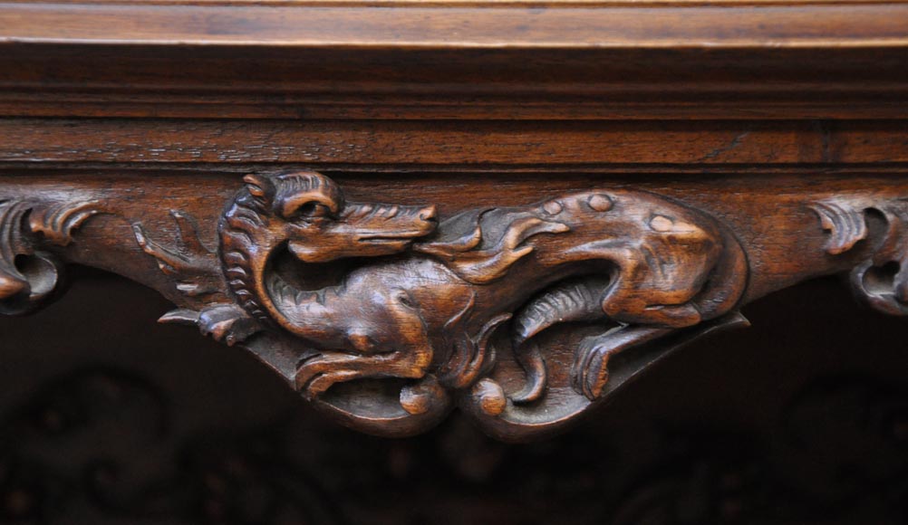 Large Neo-Renaissance style buffet in carved walnut with Louis XII and Francis I of France emblems Large Neo-Renaissance style buffet in carved walnut with Louis XII and Francis I of France emblems-6