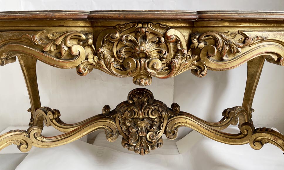 Louis XV style table in gilt and sculpted wood, 19th century Louis XV style table in gilt and sculpted wood, 19th century-1