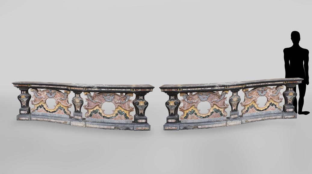 Pair of Baroque style balustrades in polychrome marble Pair of Baroque style balustrades in polychrome marble-0
