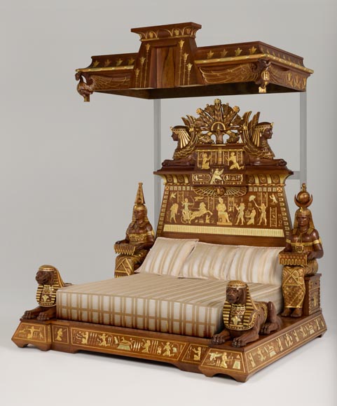 Louis MALARD, Unique “Ramses-Style” Bedroom in Walnut With Gold Leaf Embellishment, 1889 World’s Fair Louis MALARD, Unique “Ramses-Style” Bedroom in Walnut With Gold Leaf Embellishment, 1889 World’s Fair-0