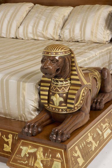 Louis MALARD, Unique “Ramses-Style” Bedroom in Walnut With Gold Leaf Embellishment, 1889 World’s Fair Louis MALARD, Unique “Ramses-Style” Bedroom in Walnut With Gold Leaf Embellishment, 1889 World’s Fair-15