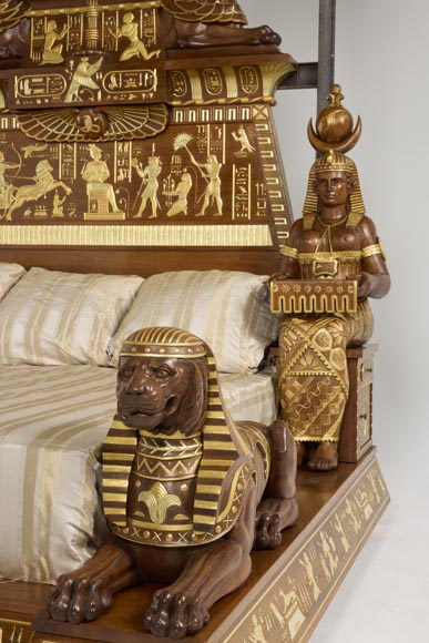 Louis MALARD, Unique “Ramses-Style” Bedroom in Walnut With Gold Leaf Embellishment, 1889 World’s Fair Louis MALARD, Unique “Ramses-Style” Bedroom in Walnut With Gold Leaf Embellishment, 1889 World’s Fair-16