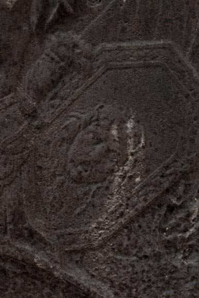 Antique Empire style cast iron fireback with military trophy Antique Empire style cast iron fireback with military trophy-3