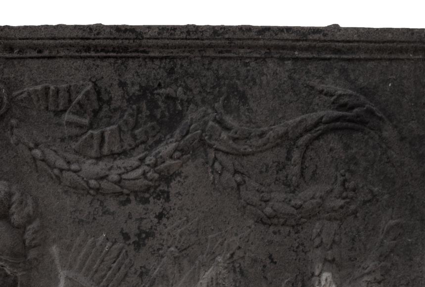 Antique Empire style cast iron fireback with military trophy Antique Empire style cast iron fireback with military trophy-4