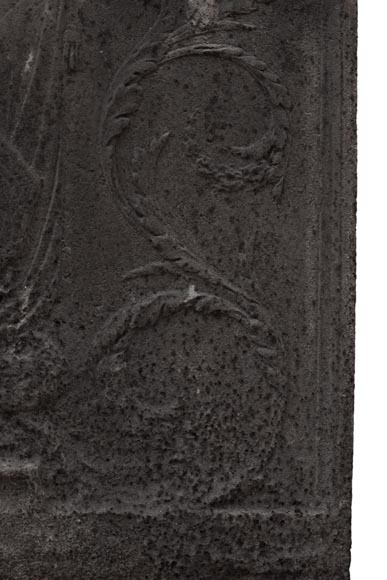 Antique Empire style cast iron fireback with military trophy Antique Empire style cast iron fireback with military trophy-6