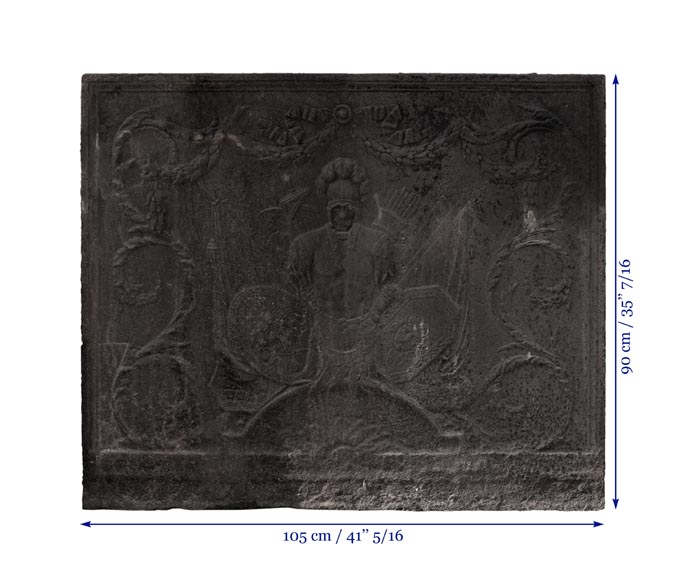 Antique Empire style cast iron fireback with military trophy Antique Empire style cast iron fireback with military trophy-7