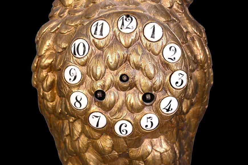 France, Gilt bronze owl clock, late 19th century France, Gilt bronze owl clock, late 19th century-2