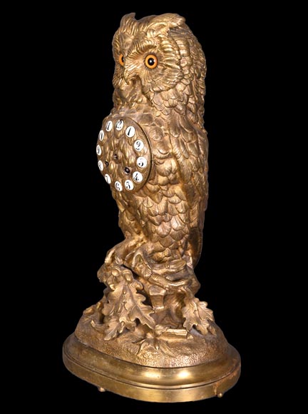 France, Gilt bronze owl clock, late 19th century France, Gilt bronze owl clock, late 19th century-4