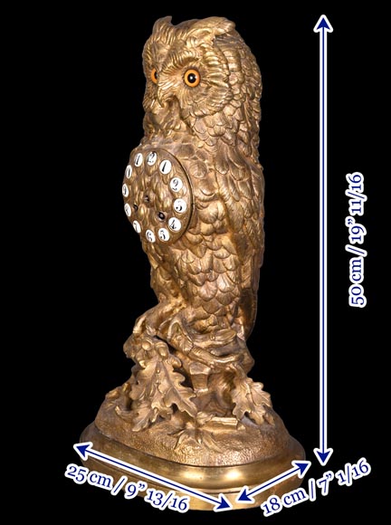 France, Gilt bronze owl clock, late 19th century France, Gilt bronze owl clock, late 19th century-7